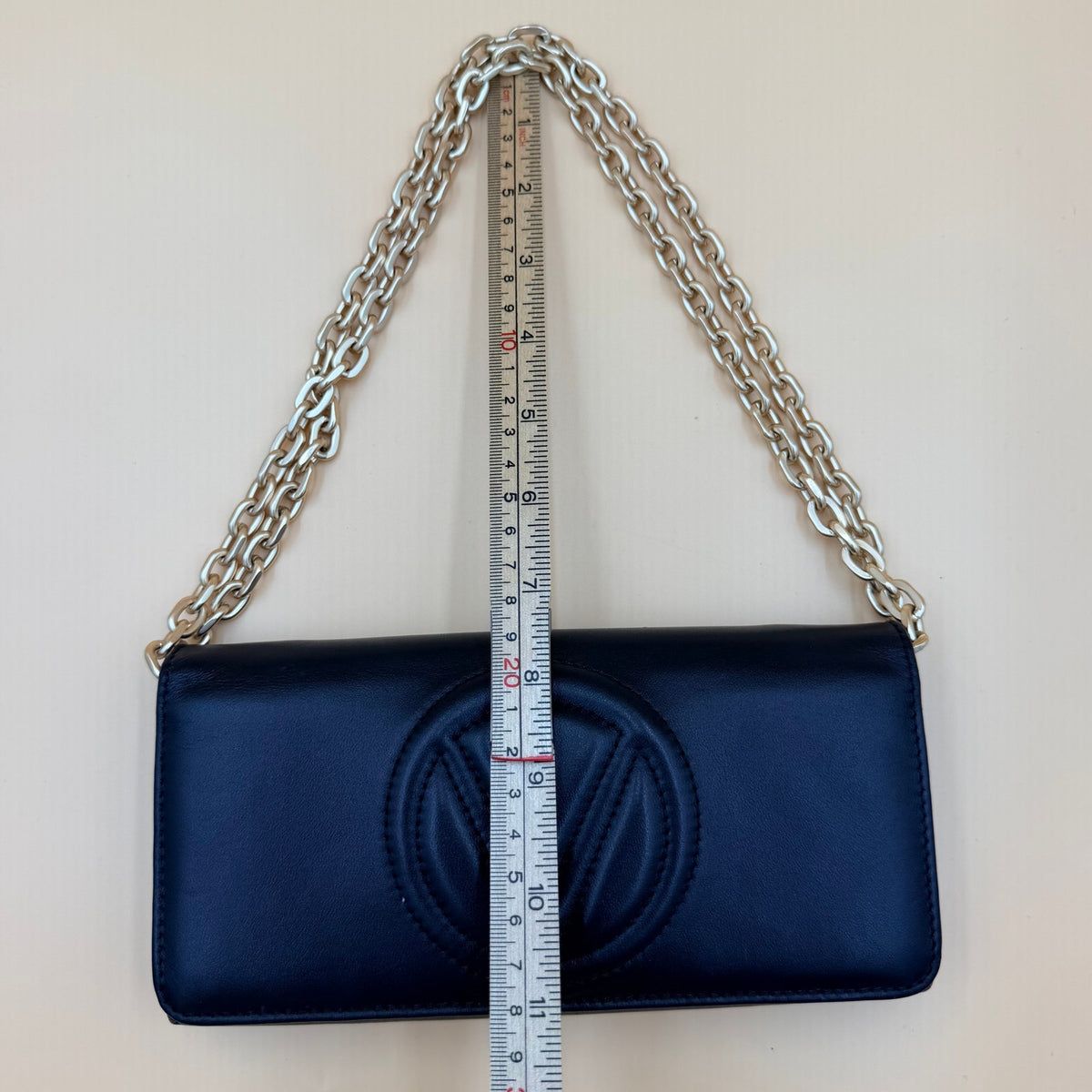 Valentino by Mario Valentino Black Leather Wallet on Chain WOC Crossbody Gold Chain