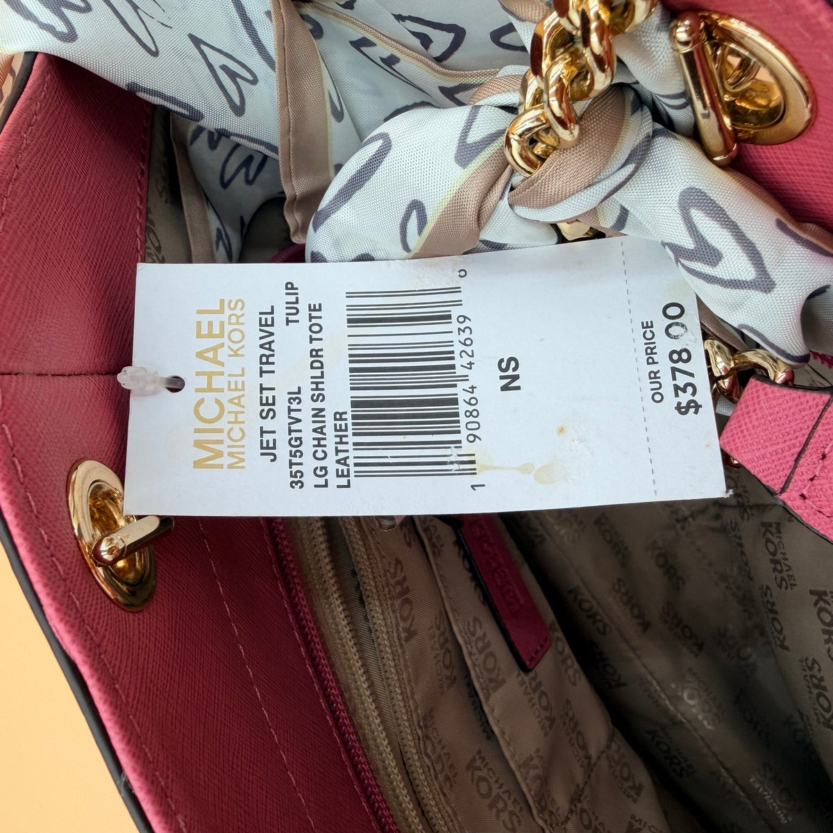 Michael Kors Jet Set Travel Large Chain Tote Tulip Pink Saffiano Leather Bag NWT