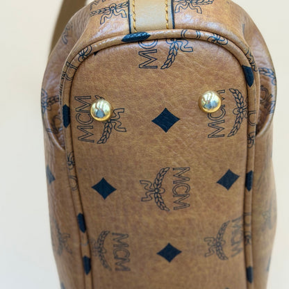 MCM Visetos Cognac Coated Canvas Shoulder Bag – Classic Monogram Mini Hobo Bag
