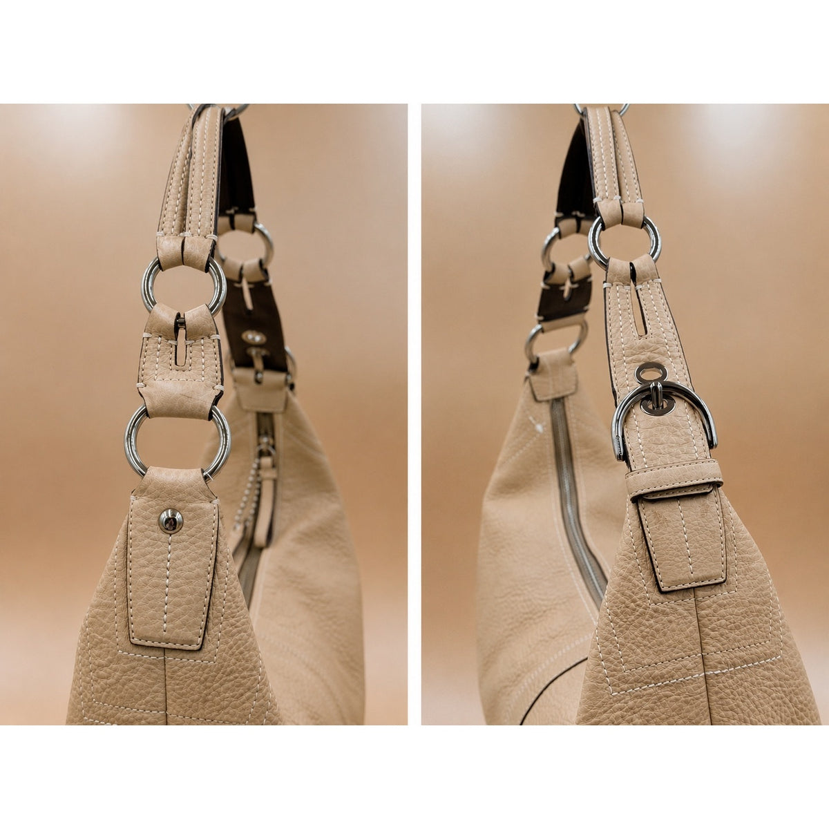 Coach Pebbled Leather Crescent Hobo Shoulder Bag Cream Ivory Silver Hardware