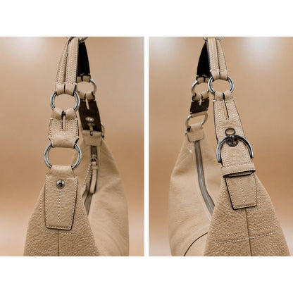 Coach Pebbled Leather Crescent Hobo Shoulder Bag Cream Ivory Silver Hardware