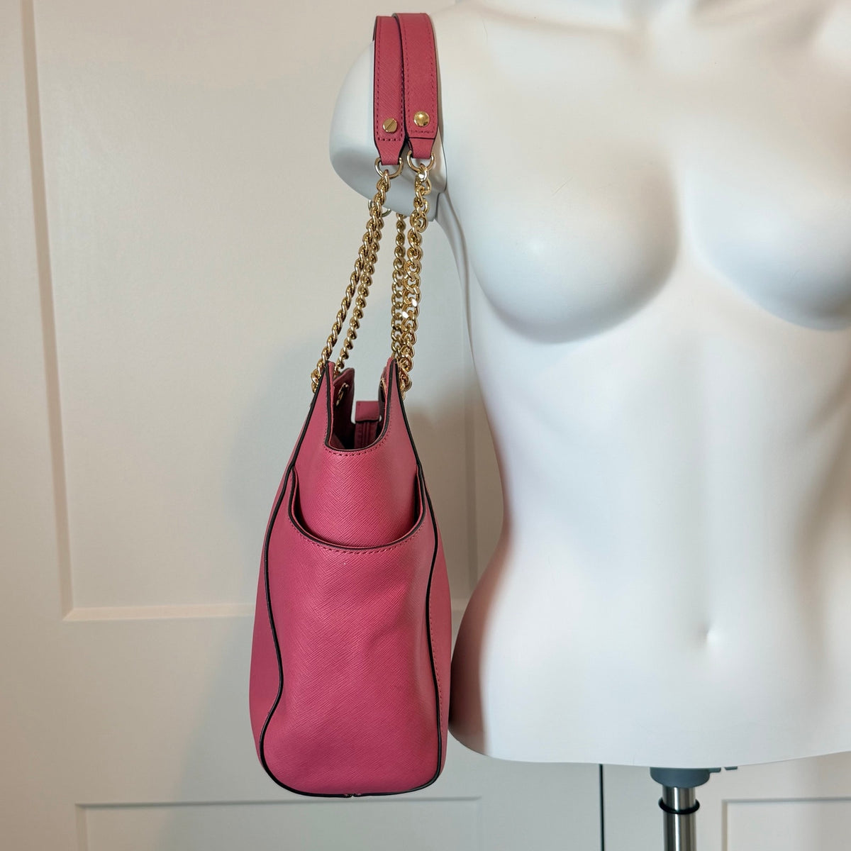 Michael Kors Jet Set Travel Large Chain Tote Tulip Pink Saffiano Leather Bag NWT