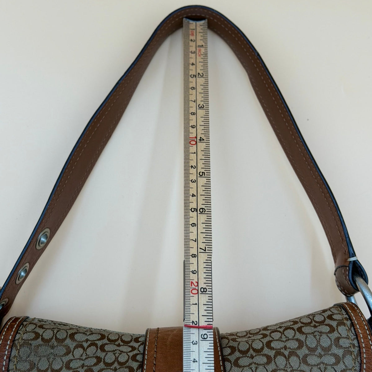 Coach Signature Canvas Flap Shoulder Bag with Buckle Accent – Khaki & Brown