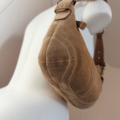 Y2k Coach Soho Suede Hobo Shoulder Bag Camel Tan Leather Trim Brass Hardware