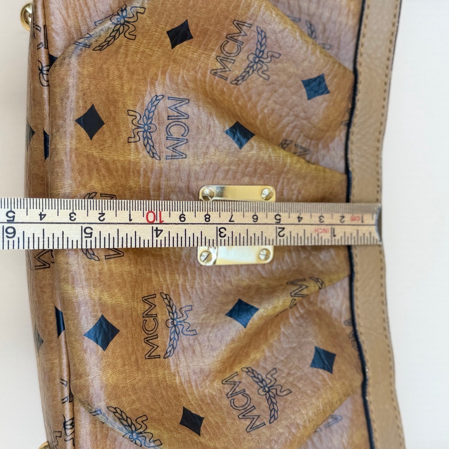 MCM Visetos Cognac Coated Canvas Shoulder Bag – Classic Monogram Mini Hobo Bag