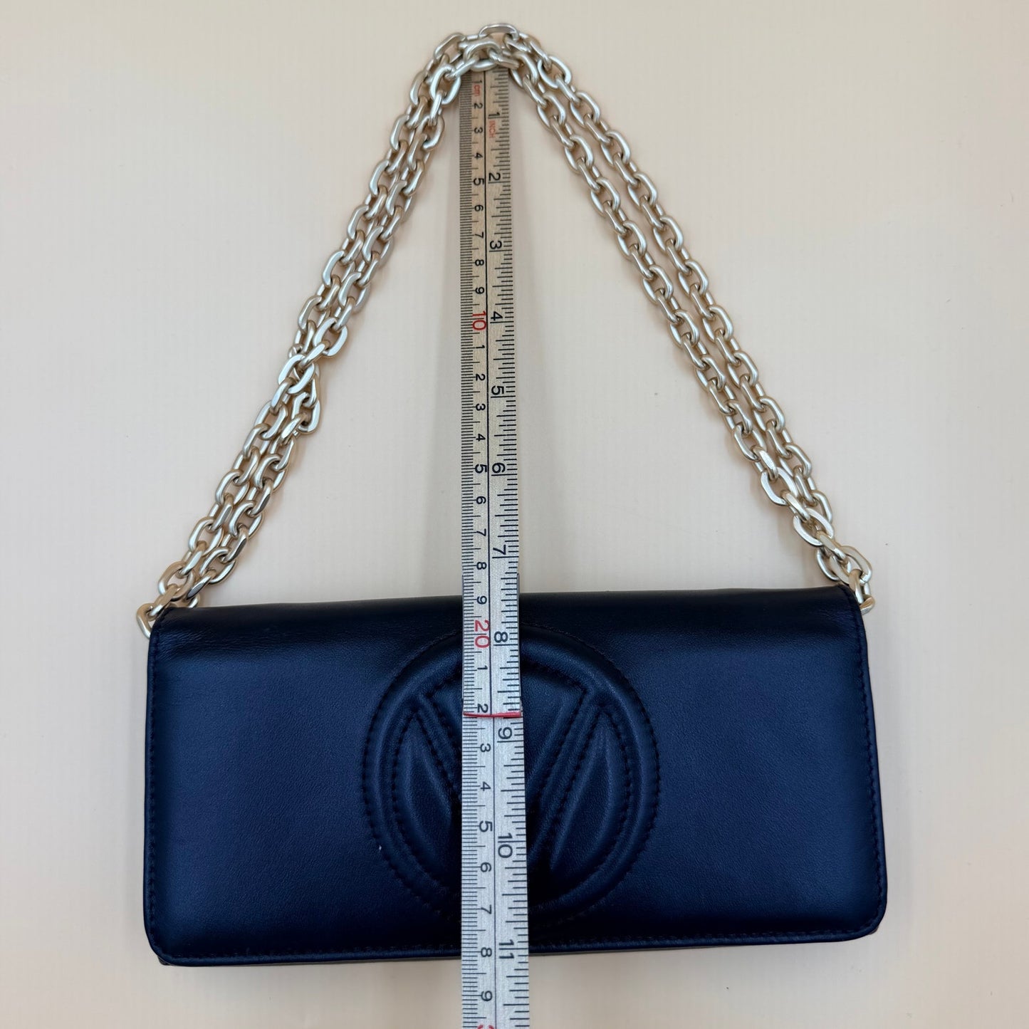 Valentino by Mario Valentino Black Leather Wallet on Chain WOC Crossbody Gold Chain