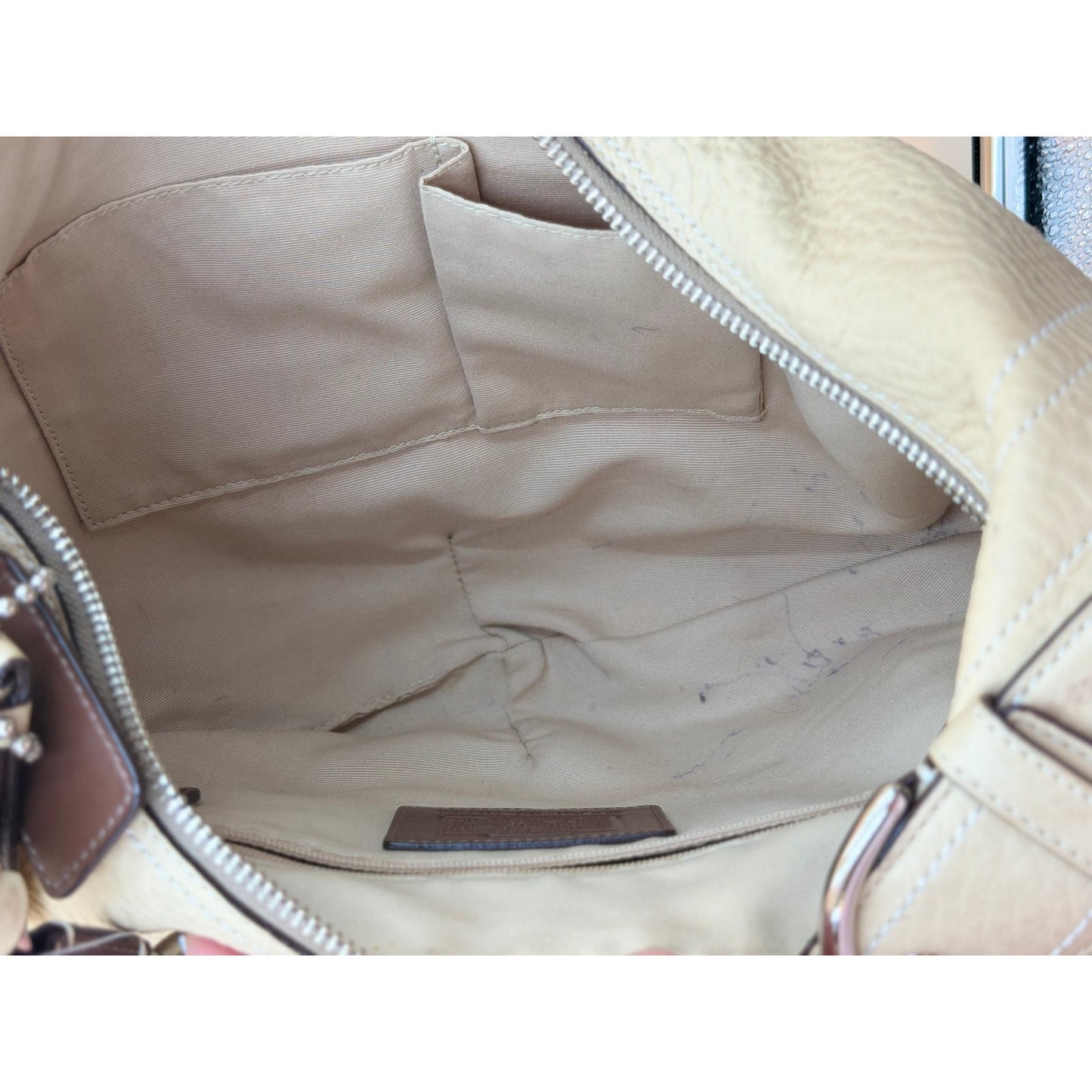 Coach Pebbled Leather Crescent Hobo Shoulder Bag Cream Ivory Silver Hardware