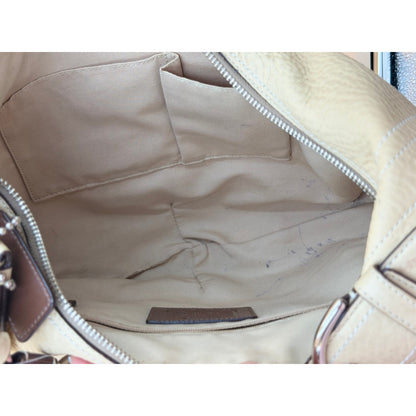 Coach Pebbled Leather Crescent Hobo Shoulder Bag Cream Ivory Silver Hardware
