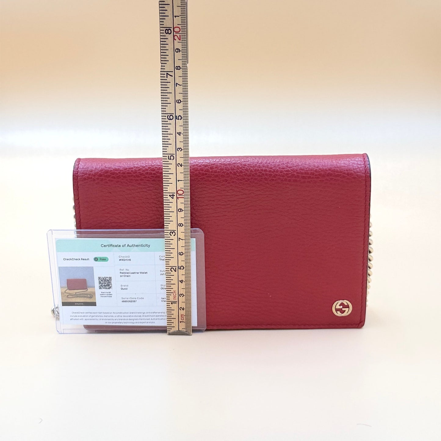 Authentic Gucci Interlocking G Chain Wallet – Red Pebbled Leather | 2-Way |