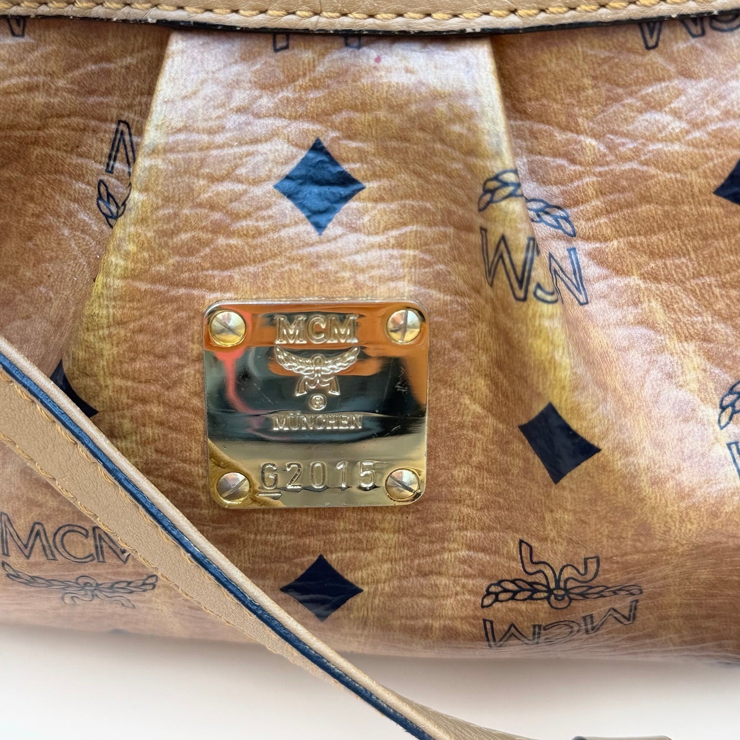 MCM Visetos Cognac Coated Canvas Shoulder Bag – Classic Monogram Mini Hobo Bag