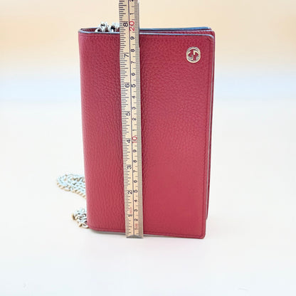 Authentic Gucci Interlocking G Chain Wallet – Red Pebbled Leather | 2-Way |
