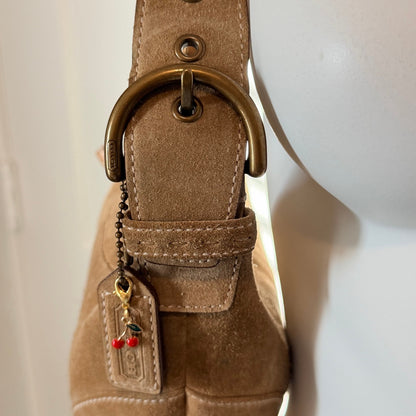 Y2k Coach Soho Suede Hobo Shoulder Bag Camel Tan Leather Trim Brass Hardware
