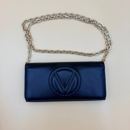 Valentino by Mario Valentino Black Leather Wallet on Chain WOC Crossbody Gold Chain