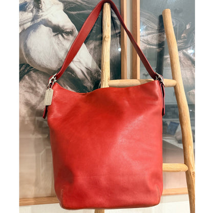 Vintage Coach Legacy Large Duffle Sac 9151 Red Glove Tanned Leather Shoulder Hobo Bag Y2K; Silver hang tag