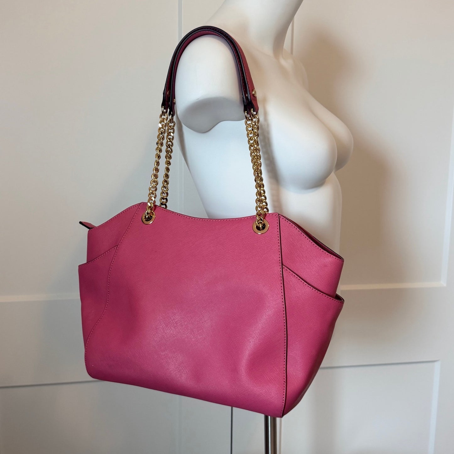 Michael Kors Jet Set Travel Large Chain Tote Tulip Pink Saffiano Leather Bag NWT