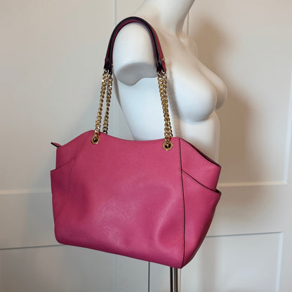 Michael Kors Jet Set Travel Large Chain Tote Tulip Pink Saffiano Leather Bag NWT