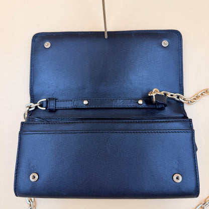 Valentino by Mario Valentino Black Leather Wallet on Chain WOC Crossbody Gold Chain