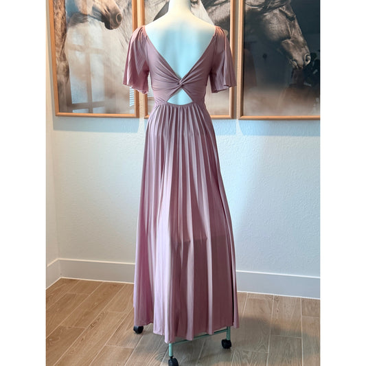 0096 ASOS DESIGN Pink pleated maxi dress with puffy sleeves US 4