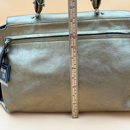 Authentic Ferragamo Sofia Gancini Metallic Leather Satchel Shoulder Bag Large