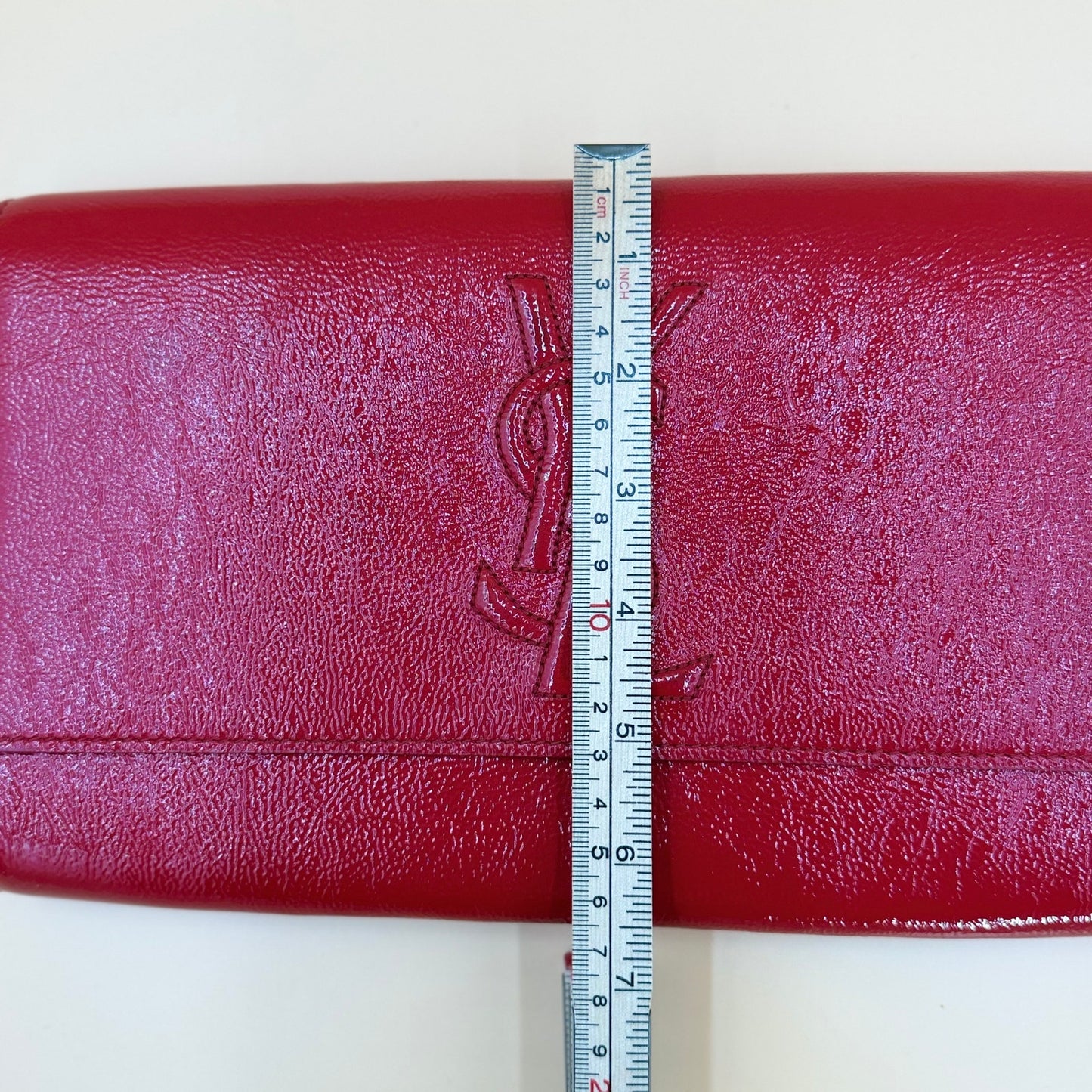 Authentic Saint Laurent Belle de Jour Red Leather Clutch Bag with COA