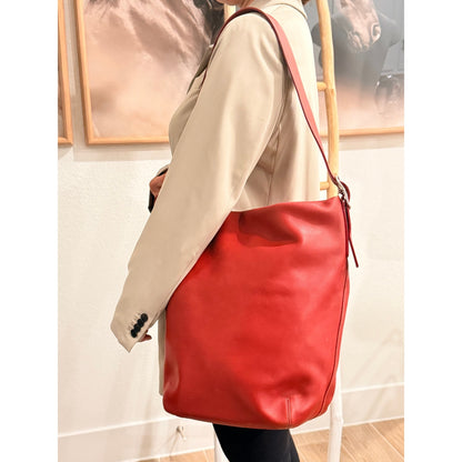 Vintage Coach Legacy Large Duffle Sac 9151 Red Glove Tanned Leather Shoulder Hobo Bag Y2K; Silver hang tag