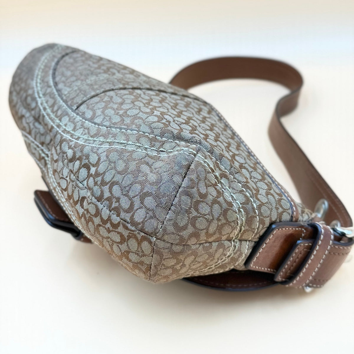 Coach Signature Canvas Flap Shoulder Bag with Buckle Accent – Khaki & Brown