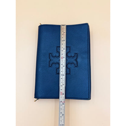 Tory Burch Royal Blue Pebbled Leather Crossbody Flap Bag Gold Tone Adjustable Strap
