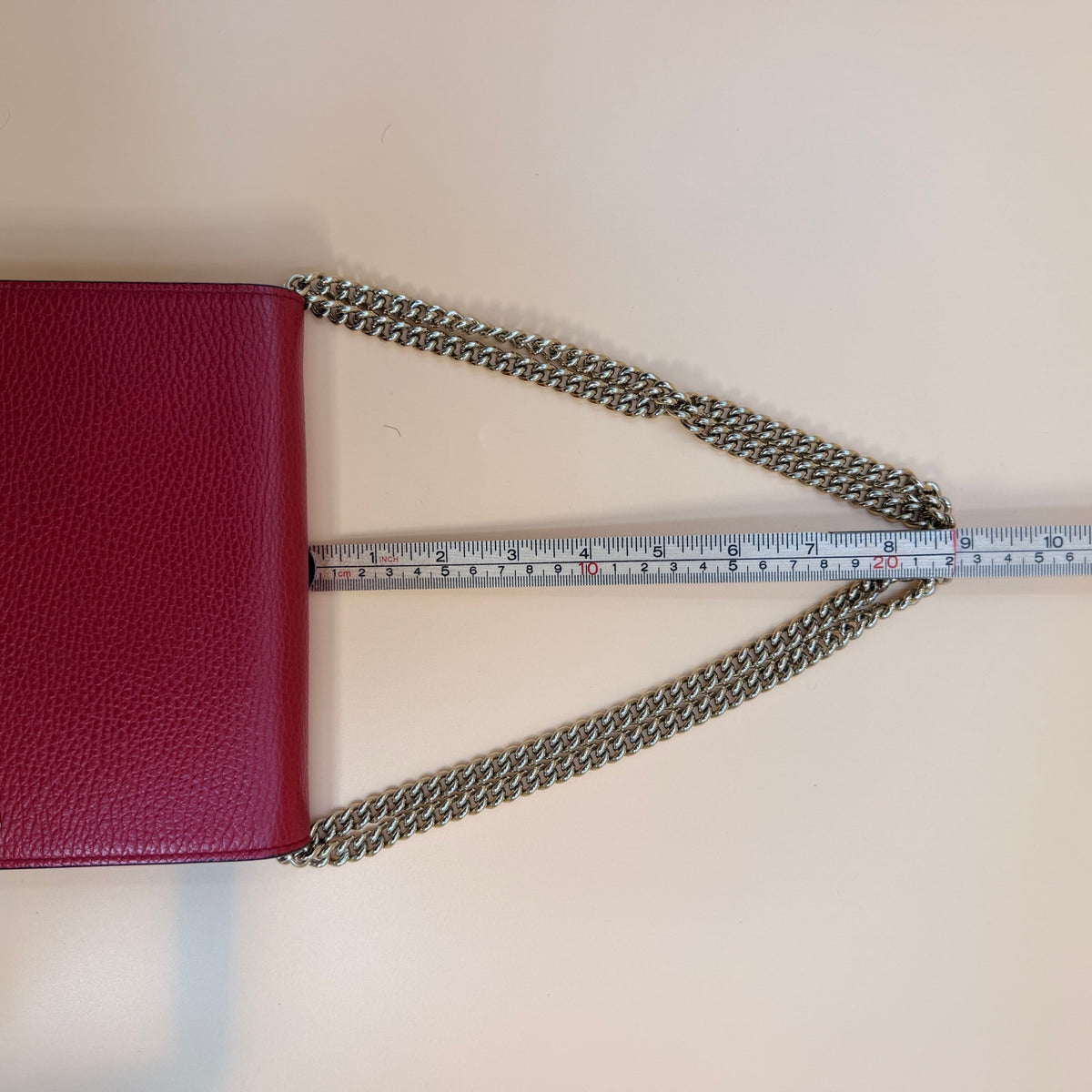 Authentic Gucci Interlocking G Chain Wallet – Red Pebbled Leather | 2-Way |