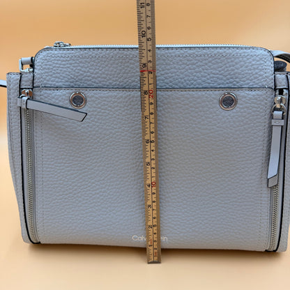 Calvin Klein Pebbled Leather Triple Zip Shoulder Tote Satchel Handbag Gray Silver
