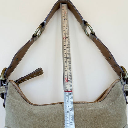 Y2k Coach Soho Suede Hobo Shoulder Bag Camel Tan Leather Trim Brass Hardware