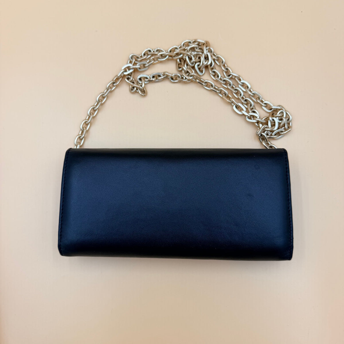 Valentino by Mario Valentino Black Leather Wallet on Chain WOC Crossbody Gold Chain