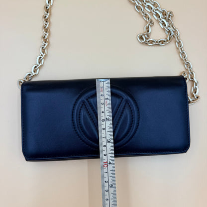 Valentino by Mario Valentino Black Leather Wallet on Chain WOC Crossbody Gold Chain