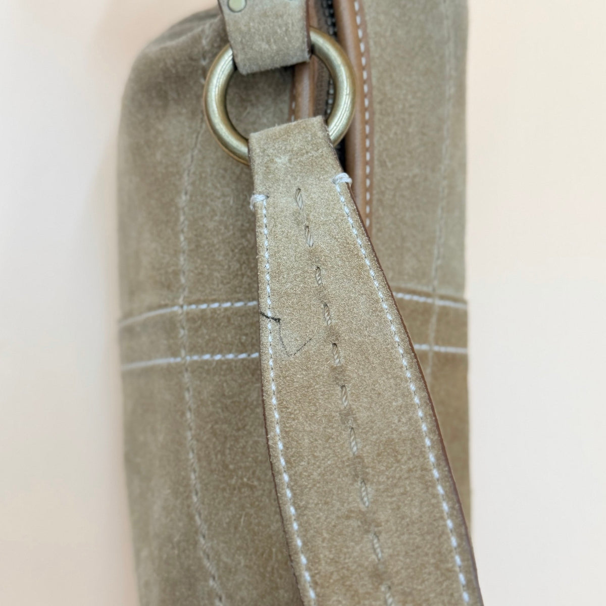 Y2k Coach Soho Suede Hobo Shoulder Bag Camel Tan Leather Trim Brass Hardware