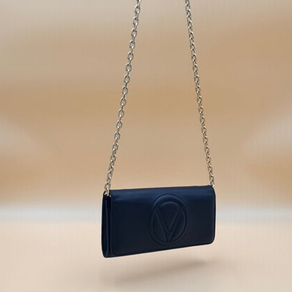 Valentino by Mario Valentino Black Leather Wallet on Chain WOC Crossbody Gold Chain