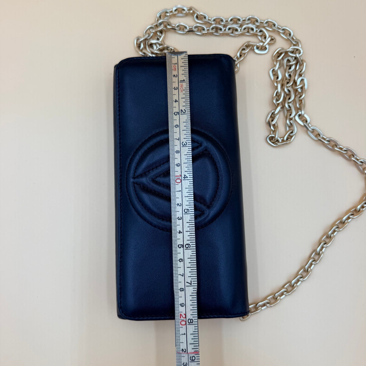 Valentino by Mario Valentino Black Leather Wallet on Chain WOC Crossbody Gold Chain