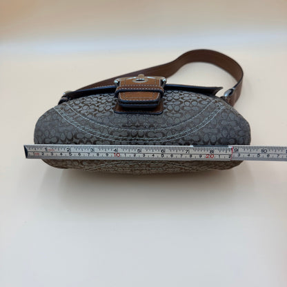Coach Signature Canvas Flap Shoulder Bag with Buckle Accent – Khaki & Brown