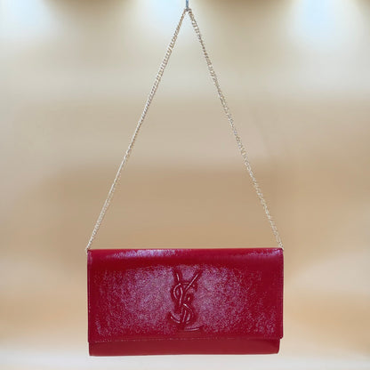 Authentic Saint Laurent Belle de Jour Red Leather Clutch Bag with COA