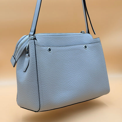 Calvin Klein Pebbled Leather Triple Zip Shoulder Tote Satchel Handbag Gray Silver