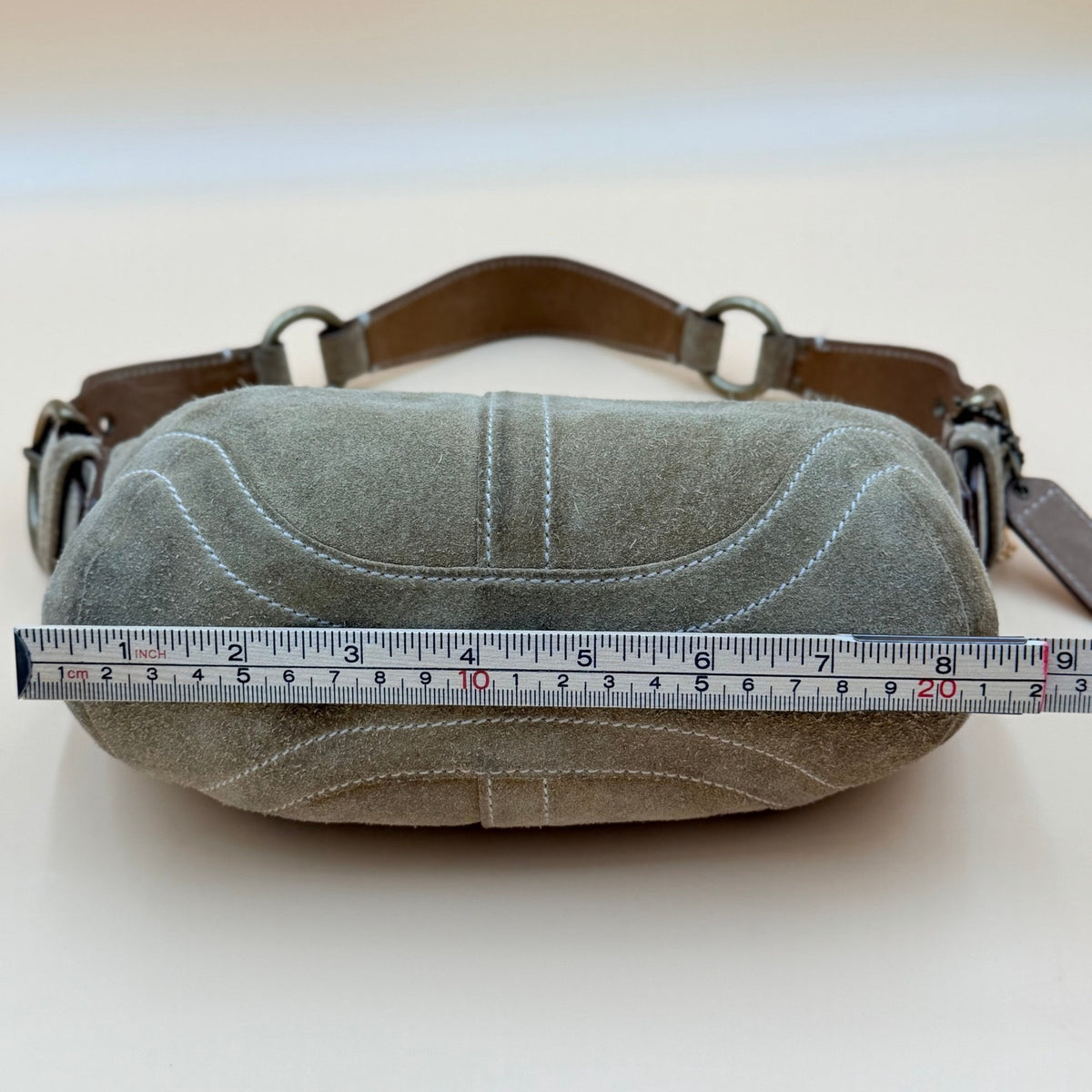 Y2k Coach Soho Suede Hobo Shoulder Bag Camel Tan Leather Trim Brass Hardware