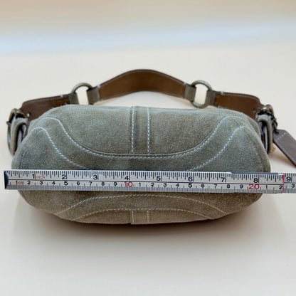 Y2k Coach Soho Suede Hobo Shoulder Bag Camel Tan Leather Trim Brass Hardware