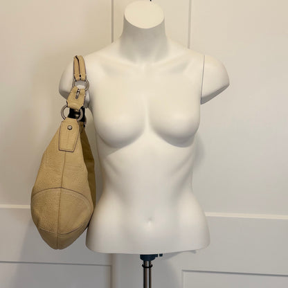 Coach Pebbled Leather Crescent Hobo Shoulder Bag Cream Ivory Silver Hardware