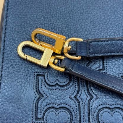 Tory Burch Royal Blue Pebbled Leather Crossbody Flap Bag Gold Tone Adjustable Strap