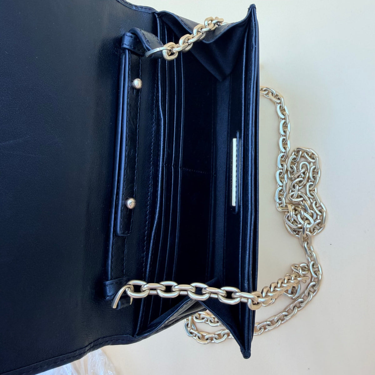 Valentino by Mario Valentino Black Leather Wallet on Chain WOC Crossbody Gold Chain